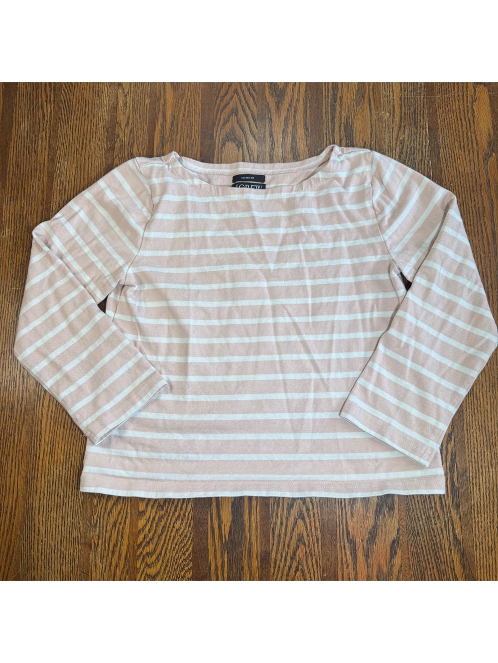 J.Crew Women’s Classic Fit Pink White Striped Boatneck Long Sleeve Tee Top XS